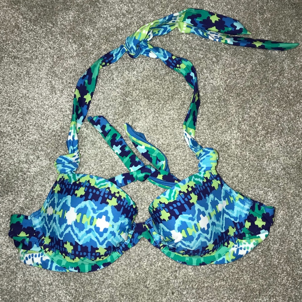 aerie blakely blue patterned bikini top
